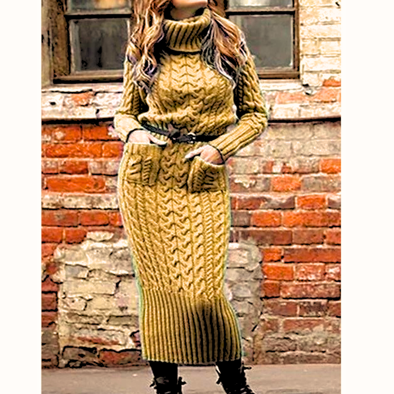 Women's Fashion Long Sleeve Knit Sweater Dress