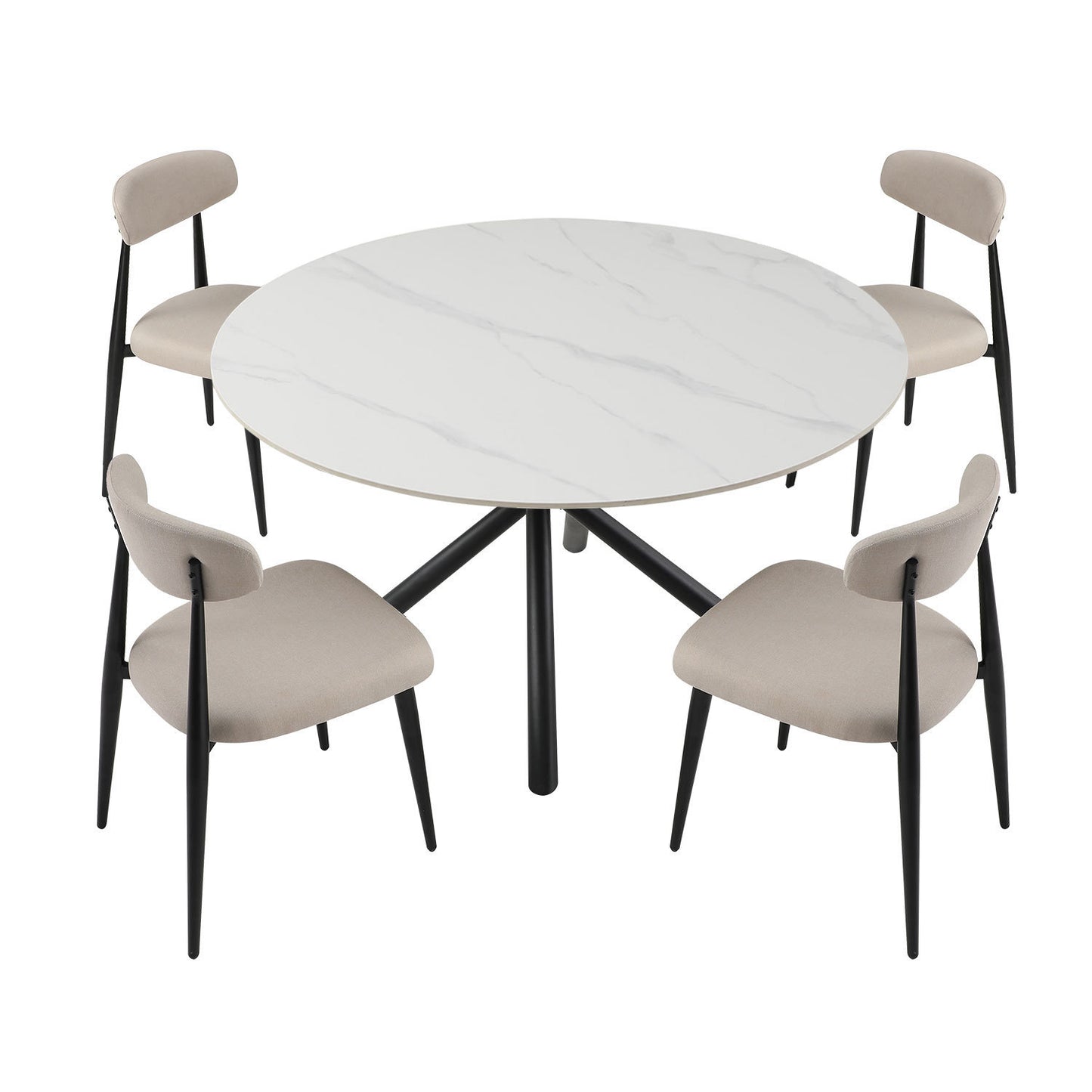 Esszimmerstühle 4er-Set, gepolsterte Stühle mit schwarzem Metallrahmen (Hellgrau)