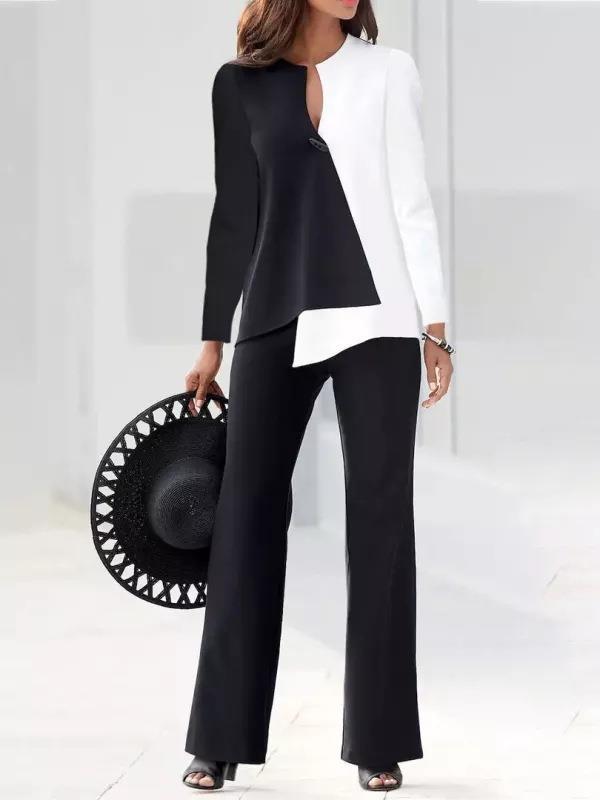 Traje de pantalón de dos piezas con bloques de color para mujer