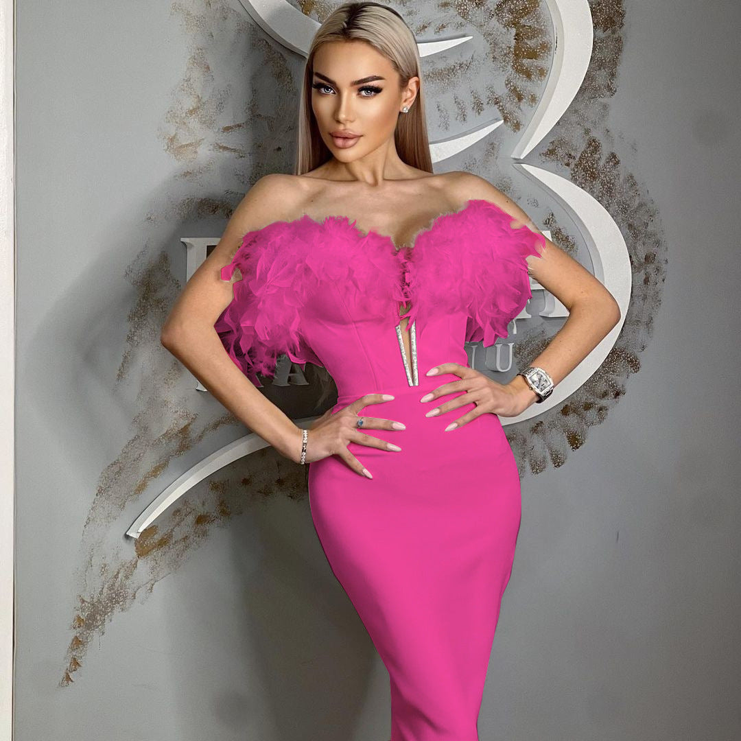 Luxxe Feathered Diamond Accent Bandage Dress (3 Colors)