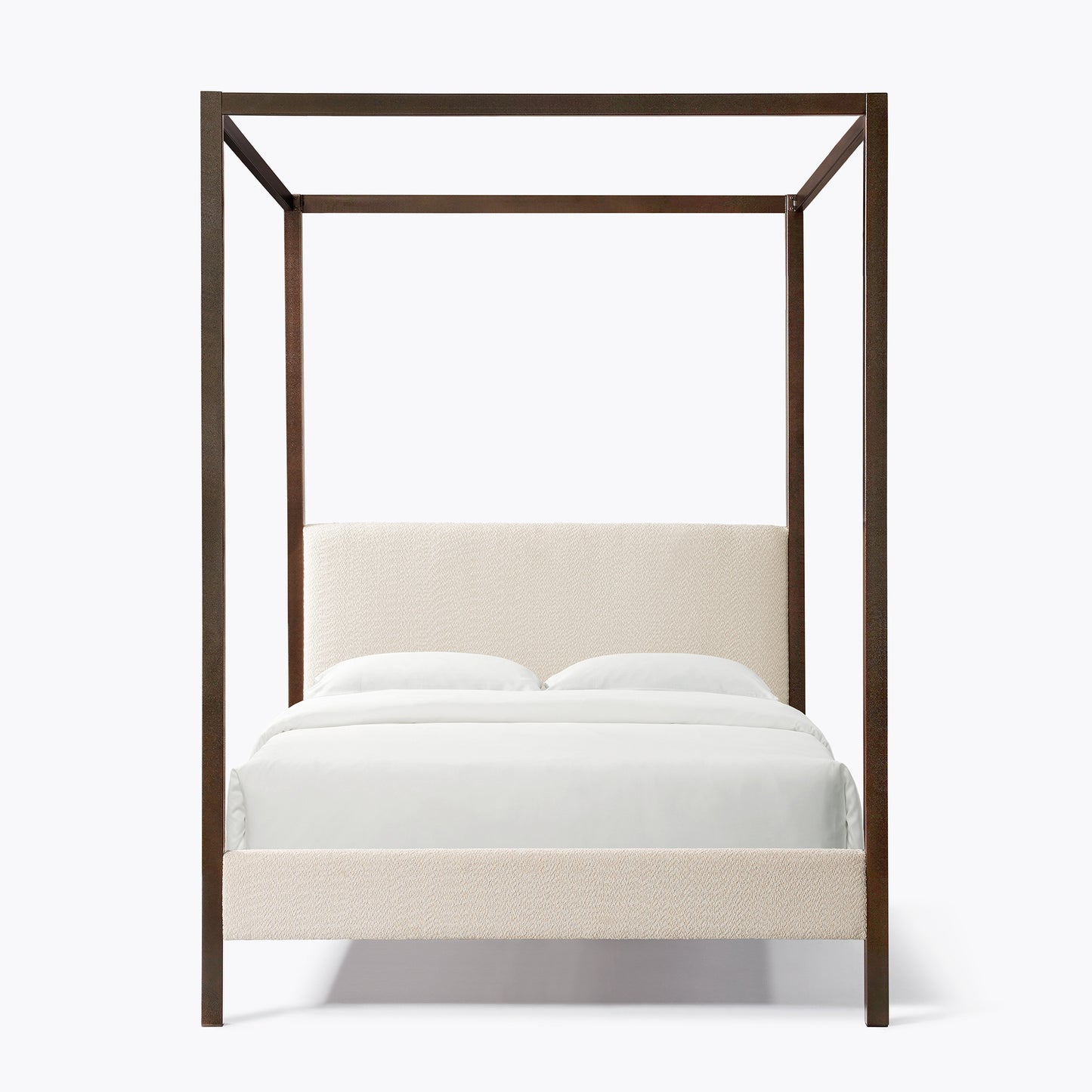 Queensize-Himmelbett aus Metall und Bouclé, Perlweiß