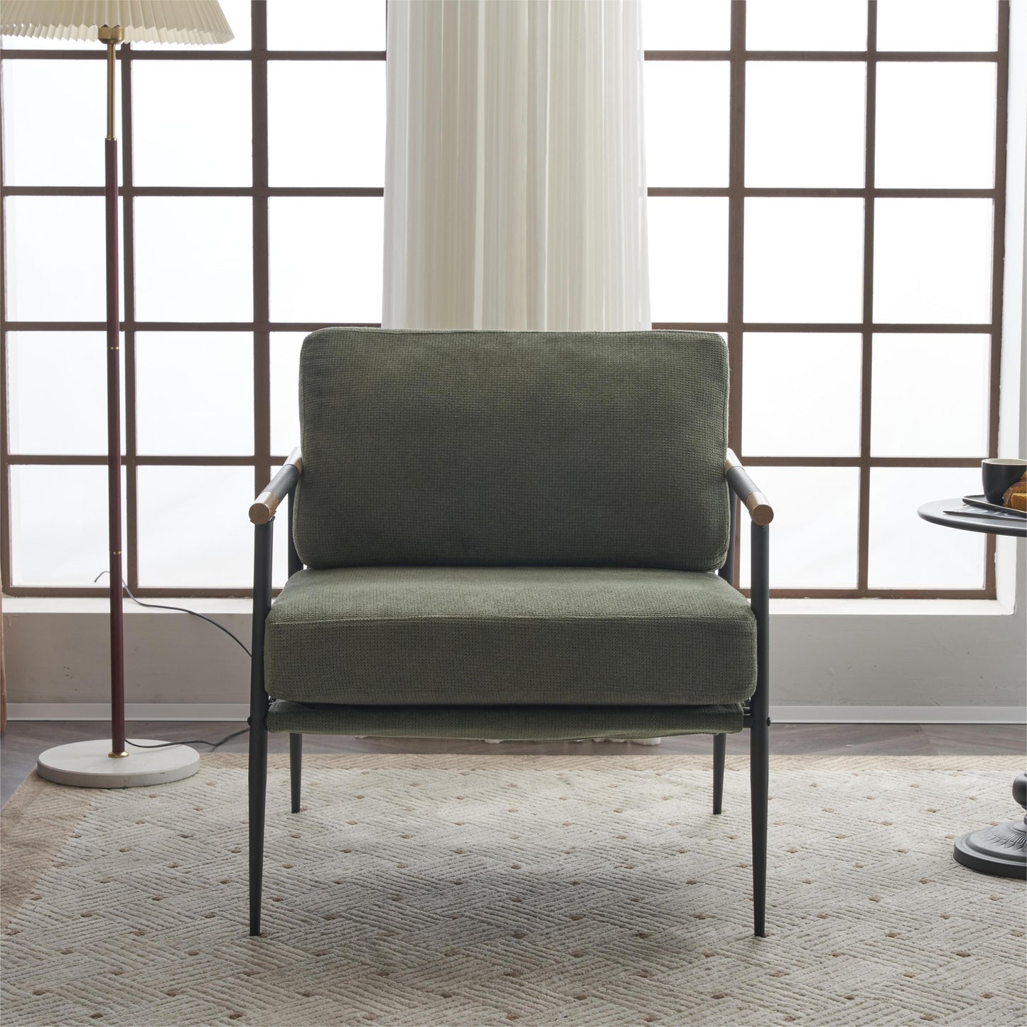 Moderner Mid-Century Loungesessel mit Stahlrahmen - Grün