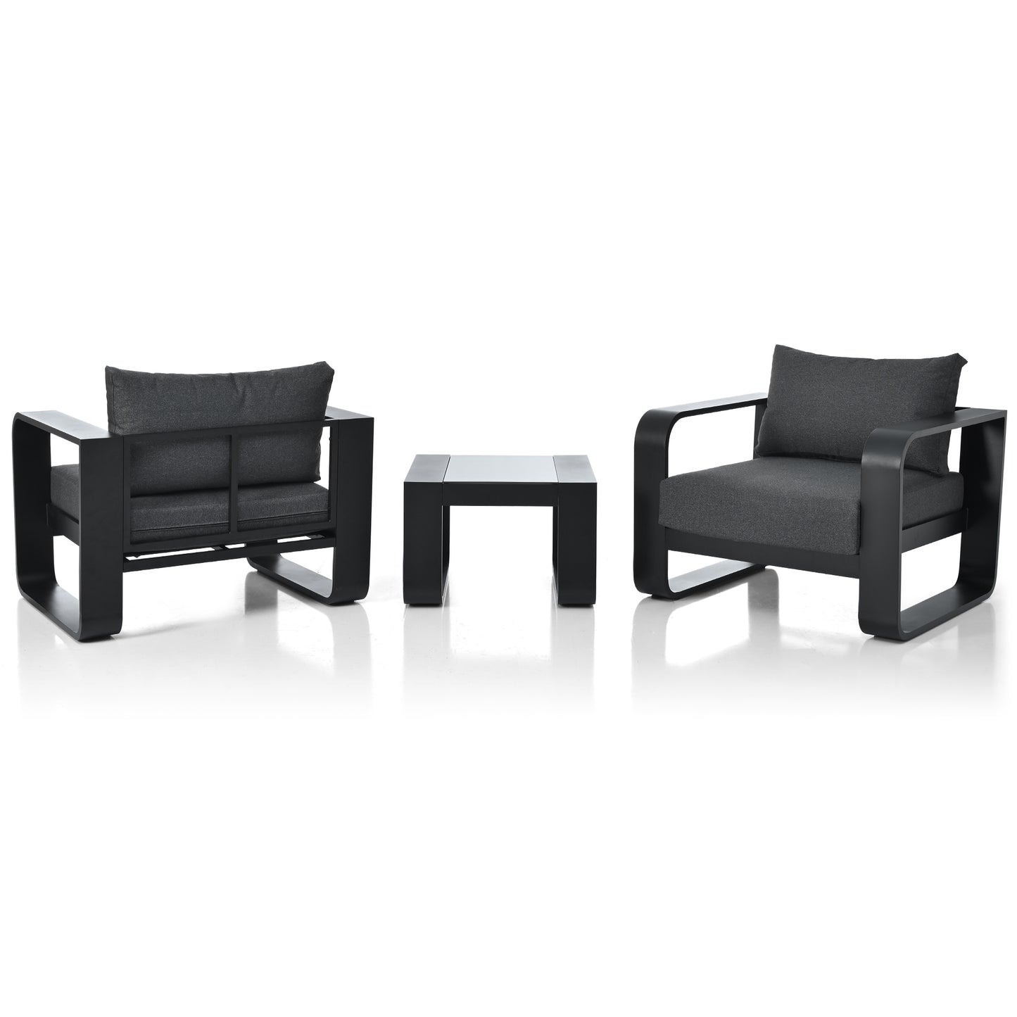 3-teiliges Terrassenmöbelset mit Aluminiumrahmen, 17 cm dickem Kissen und Couchtisch, wetterfestes Outdoor-Set