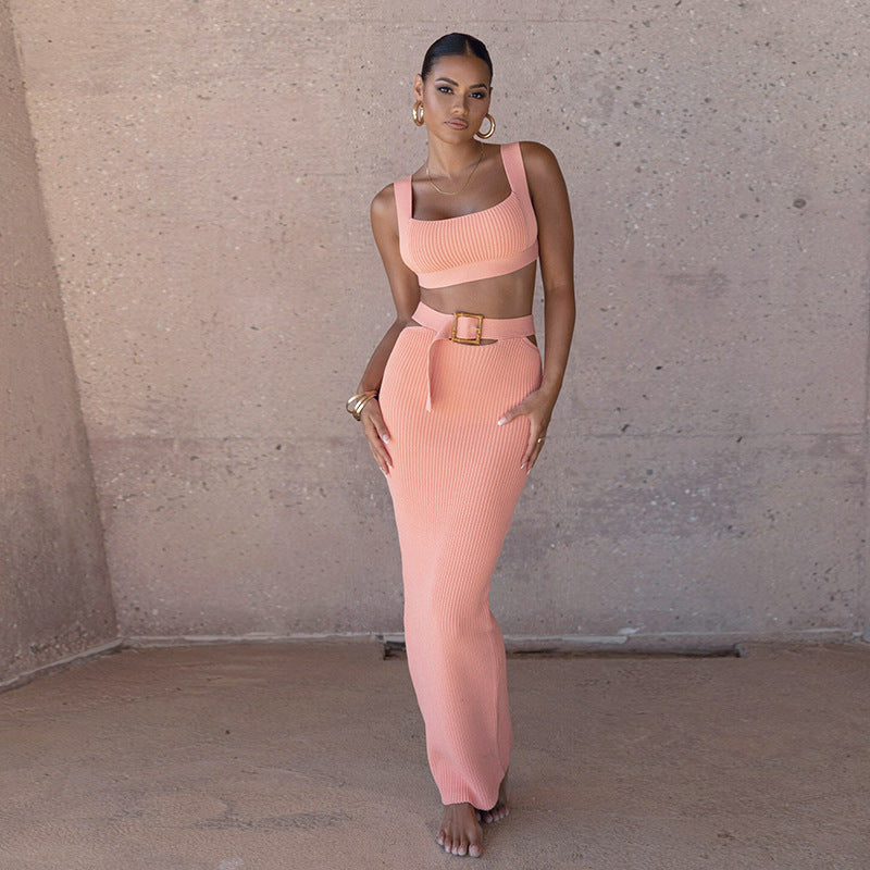 Schwarz-beige oder rosa Strickrock-Set