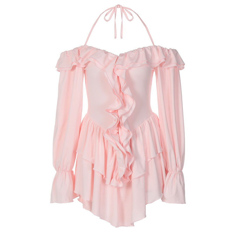 Schulterfreier Neckholder-Strampler mit Rüschen für Damen