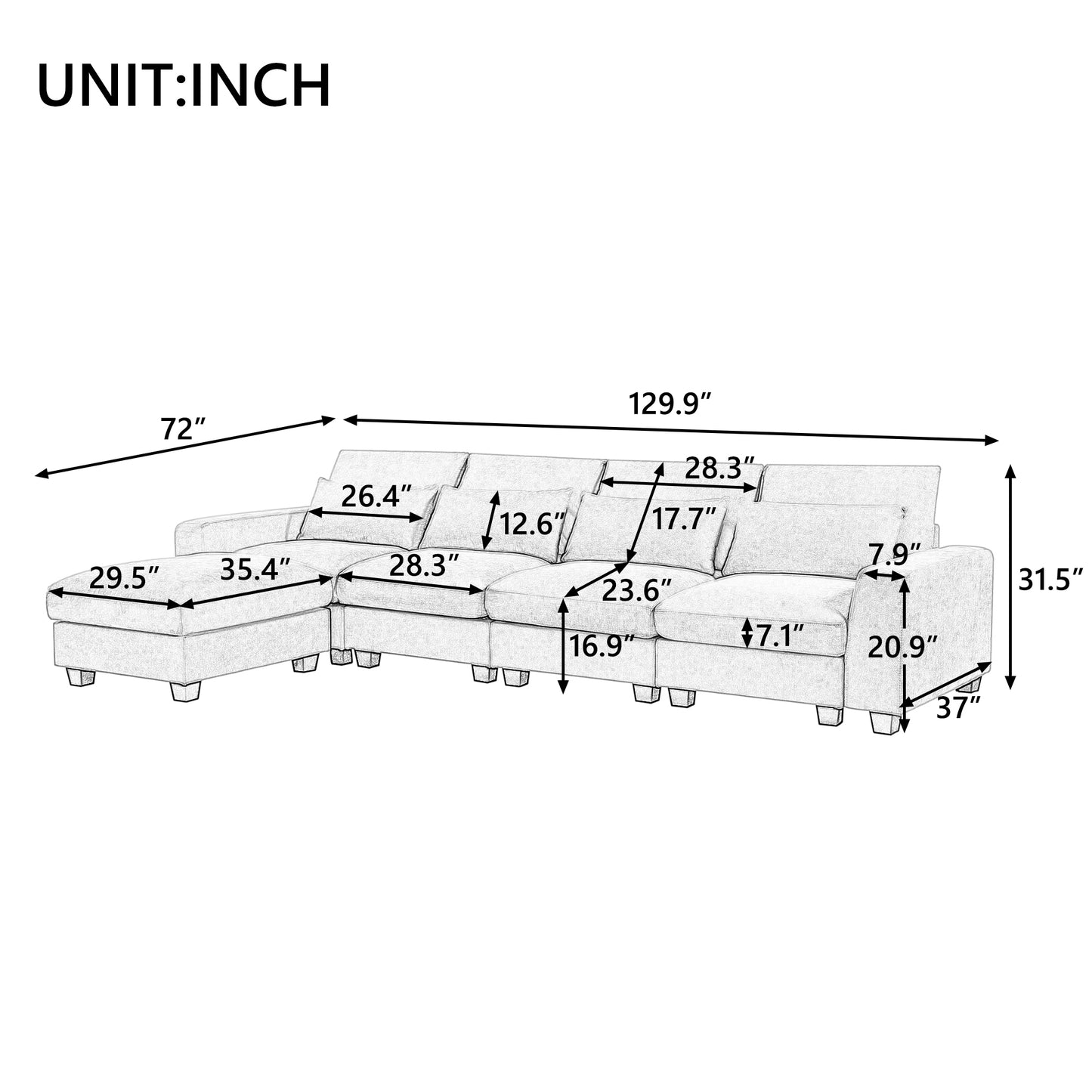 Light Grey Modern Large L-Shape Sectional Sofa, Convertible Sofa Couch with Reversible Chaise for Living Room
