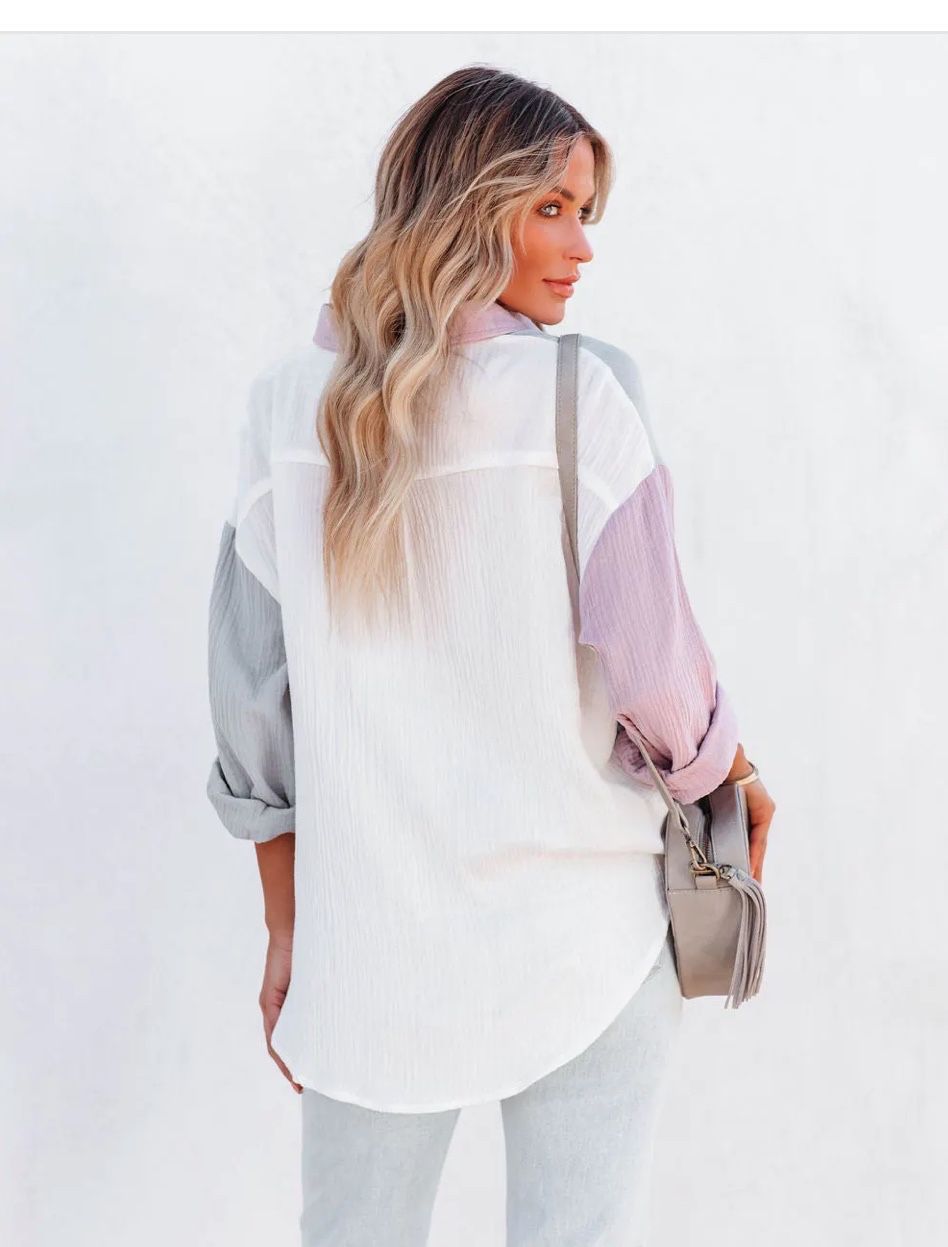 Highlights Color Block Long Sleeve Women's Buttoned Shirts