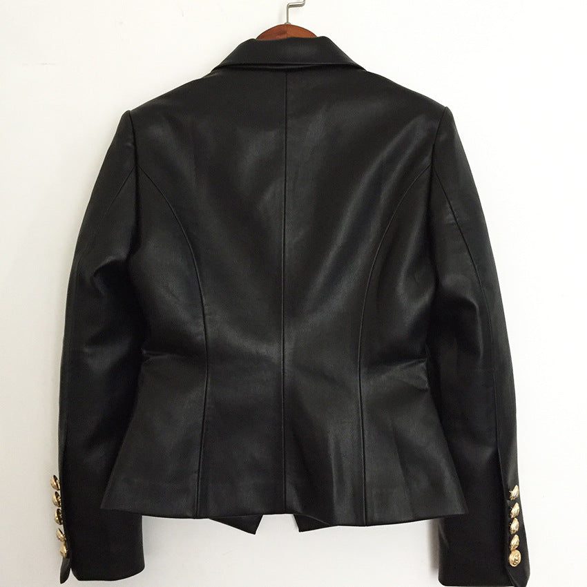 Chaqueta de traje de cuero cruzada negra
