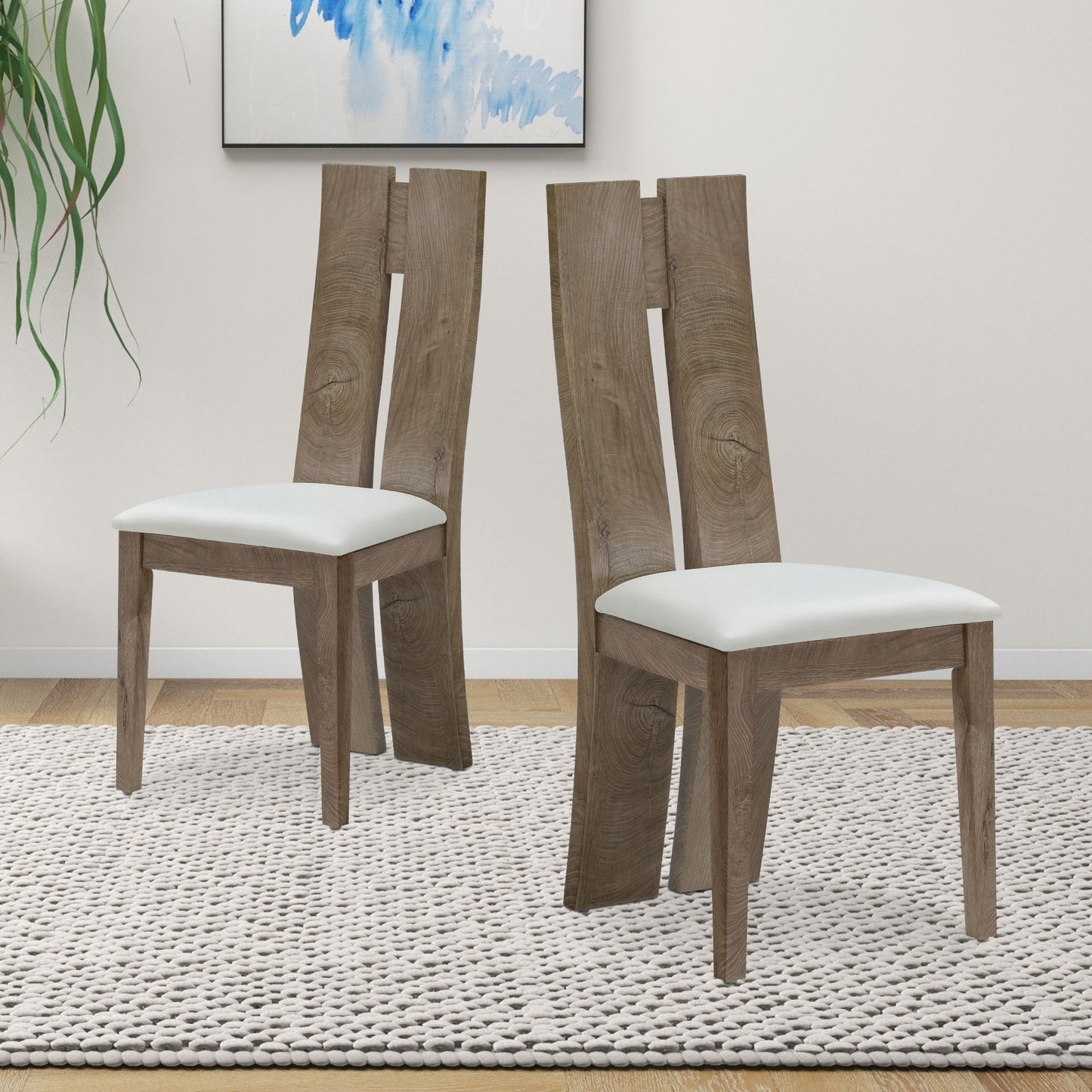 Esszimmerstuhl 2er Set PU Leder gepolstert Sitzkissen Holz hohe Rückenlehne