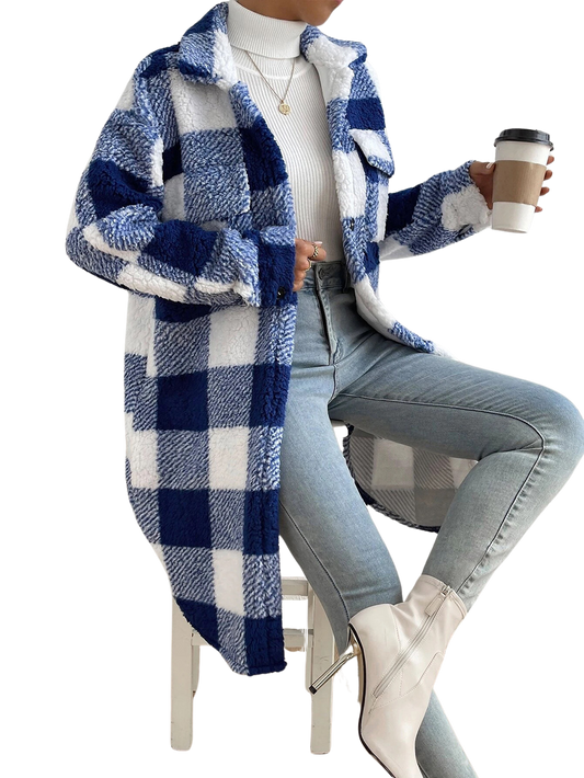 Plush Checkered Long Sweater Jacket (5 Colors)