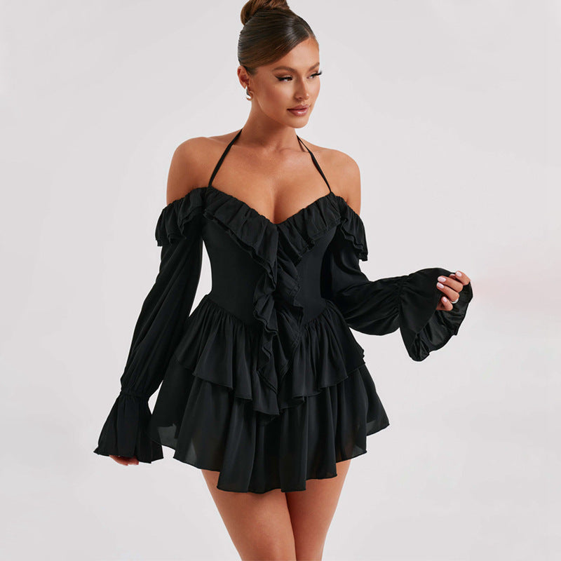 Schulterfreier Neckholder-Strampler mit Rüschen für Damen