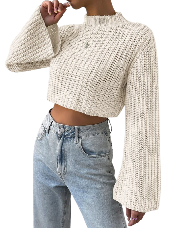 Cropped Knitted Mock Neck Sweater (3 Colors)