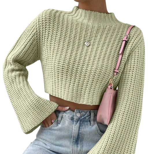 Cropped Knitted Mock Neck Sweater (3 Colors)