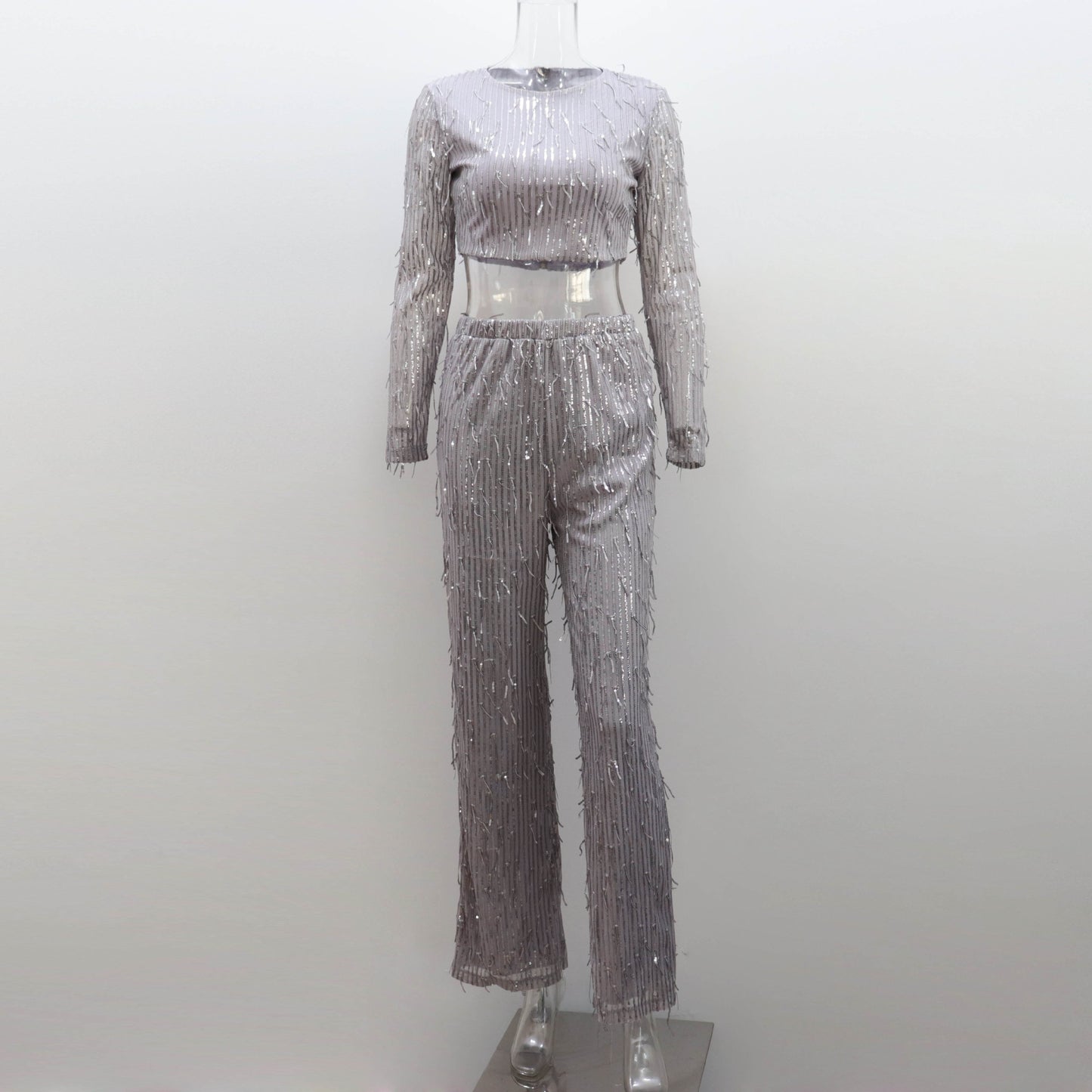 Conjunto de pantalones con lentejuelas y top corto (3 colores)