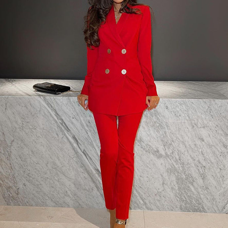 Traje de dos piezas de color liso para mujer