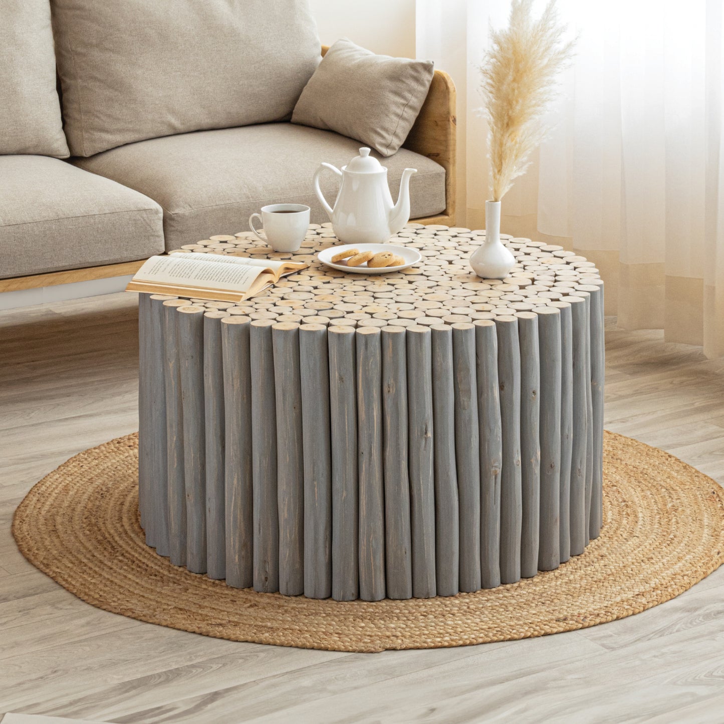 Grey Weathered Wood Branch Coffee Table