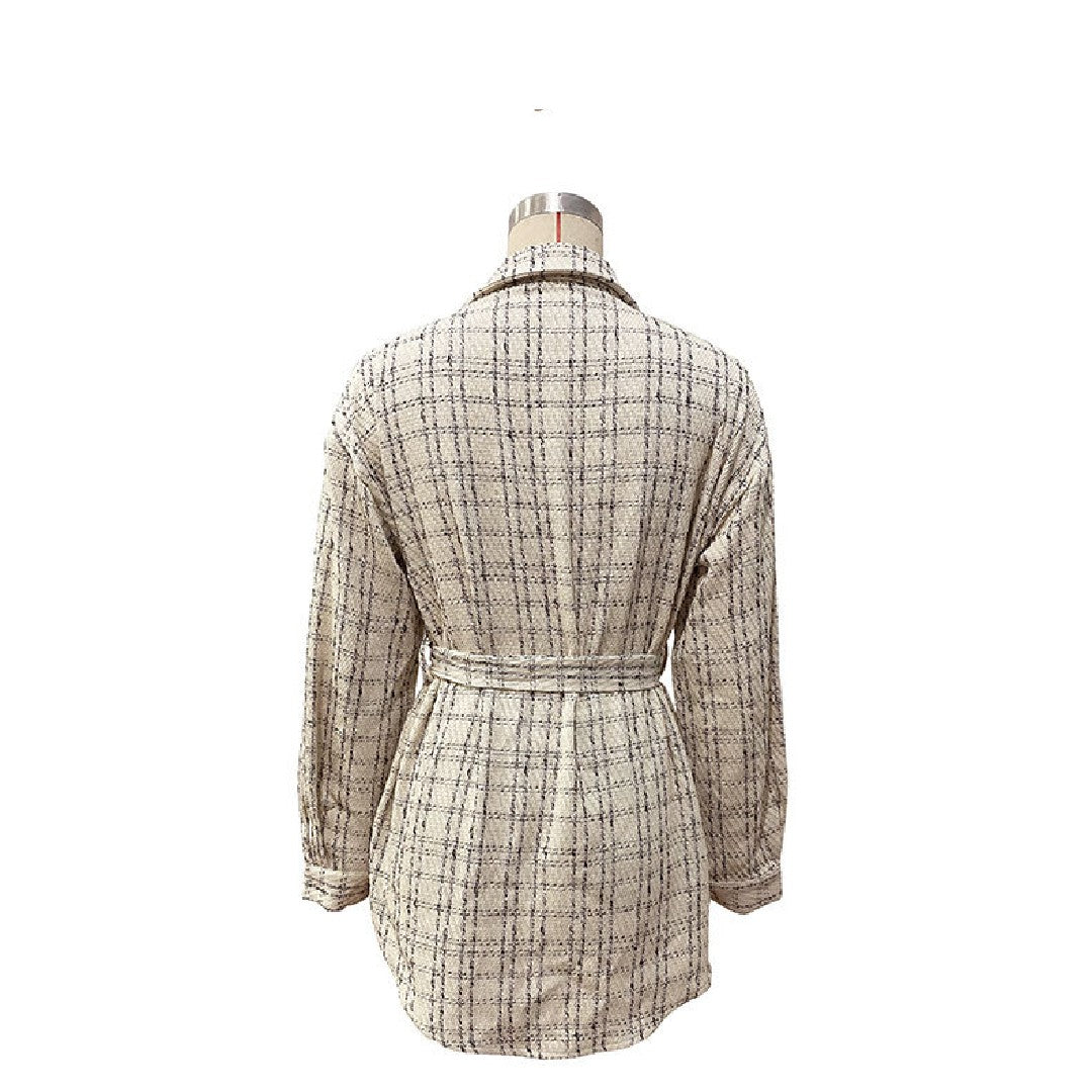 Camisa larga con perlas y cuadros