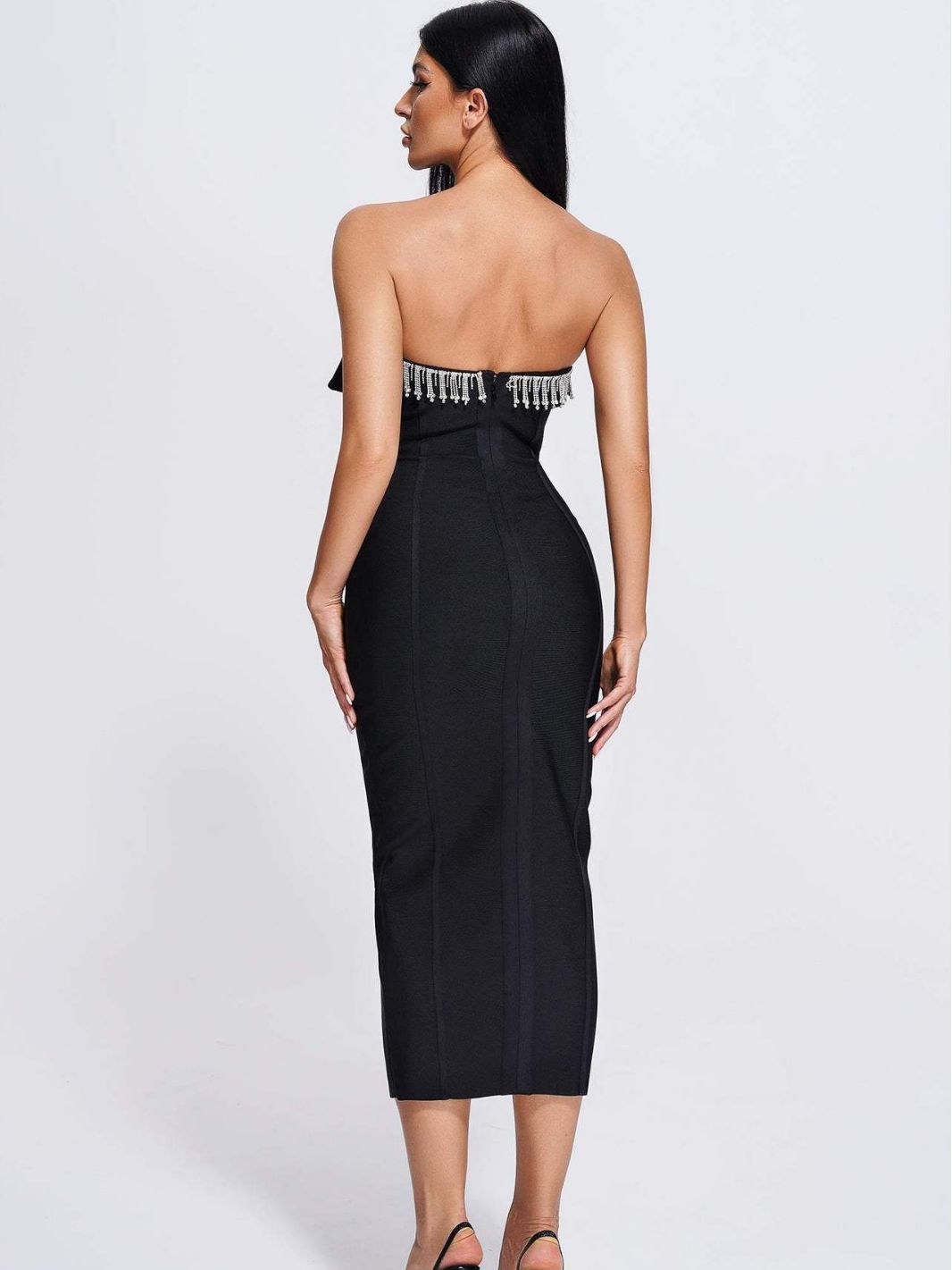 Aria Sequined Strapless Black Bandage Dress