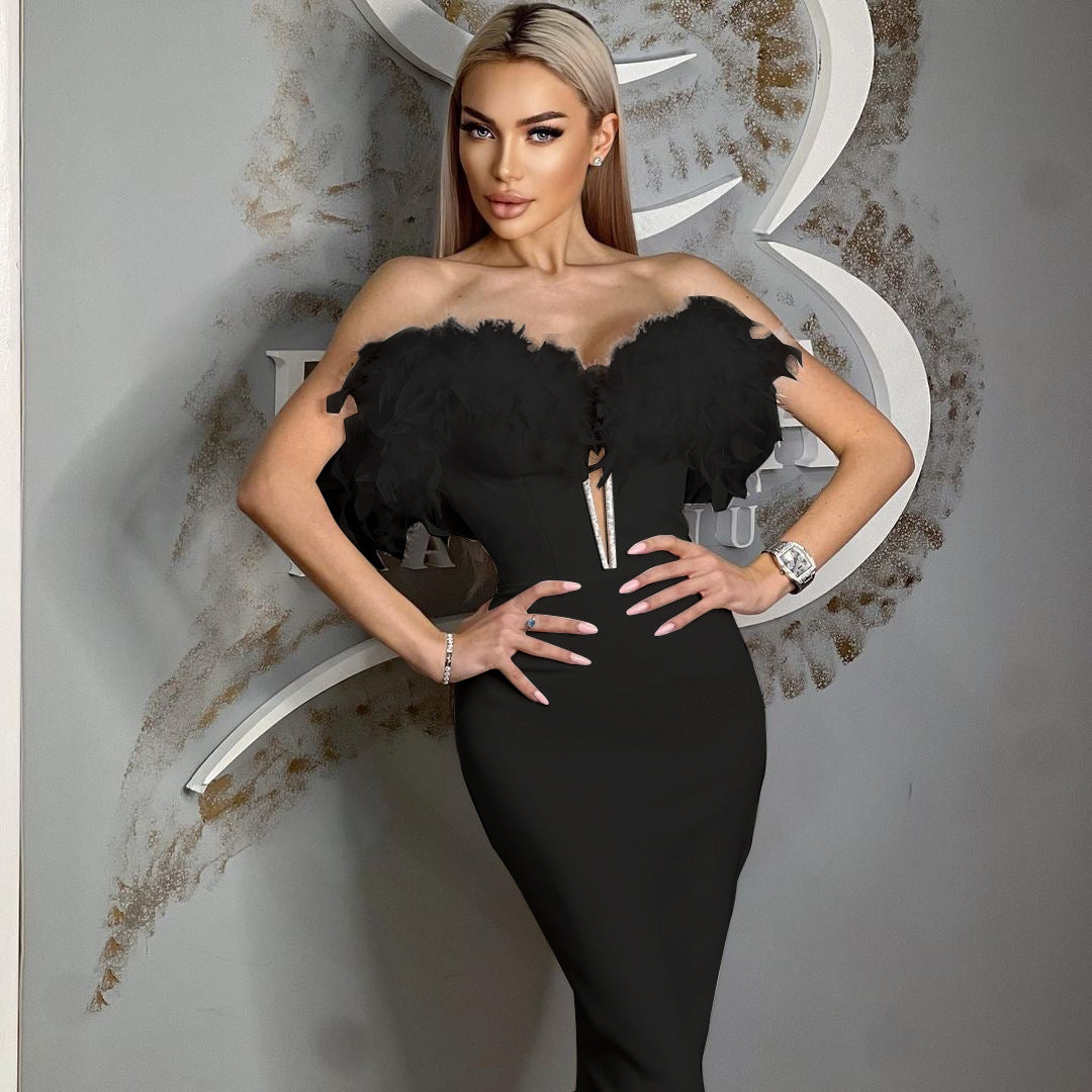 Luxxe Feathered Diamond Accent Bandage Dress (3 Colors)