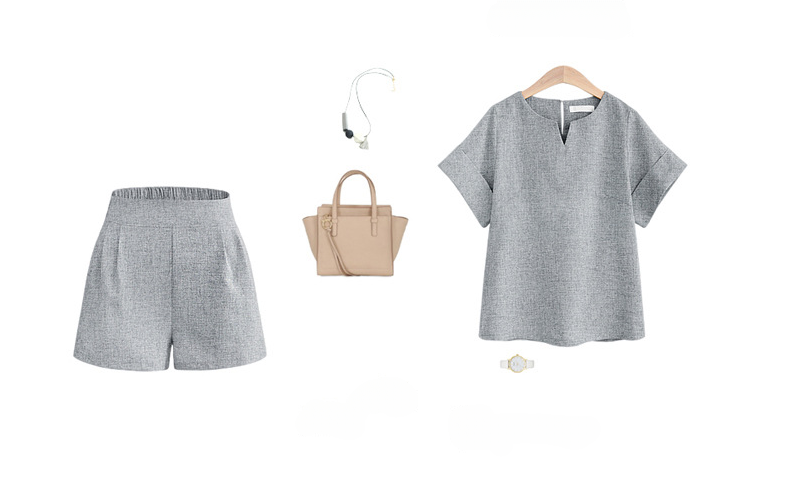 Woven Cowl Sleeve Short Set