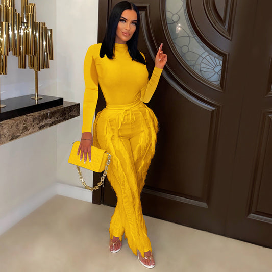 Tassel Two-piece Pants Outfit (8 Colors)