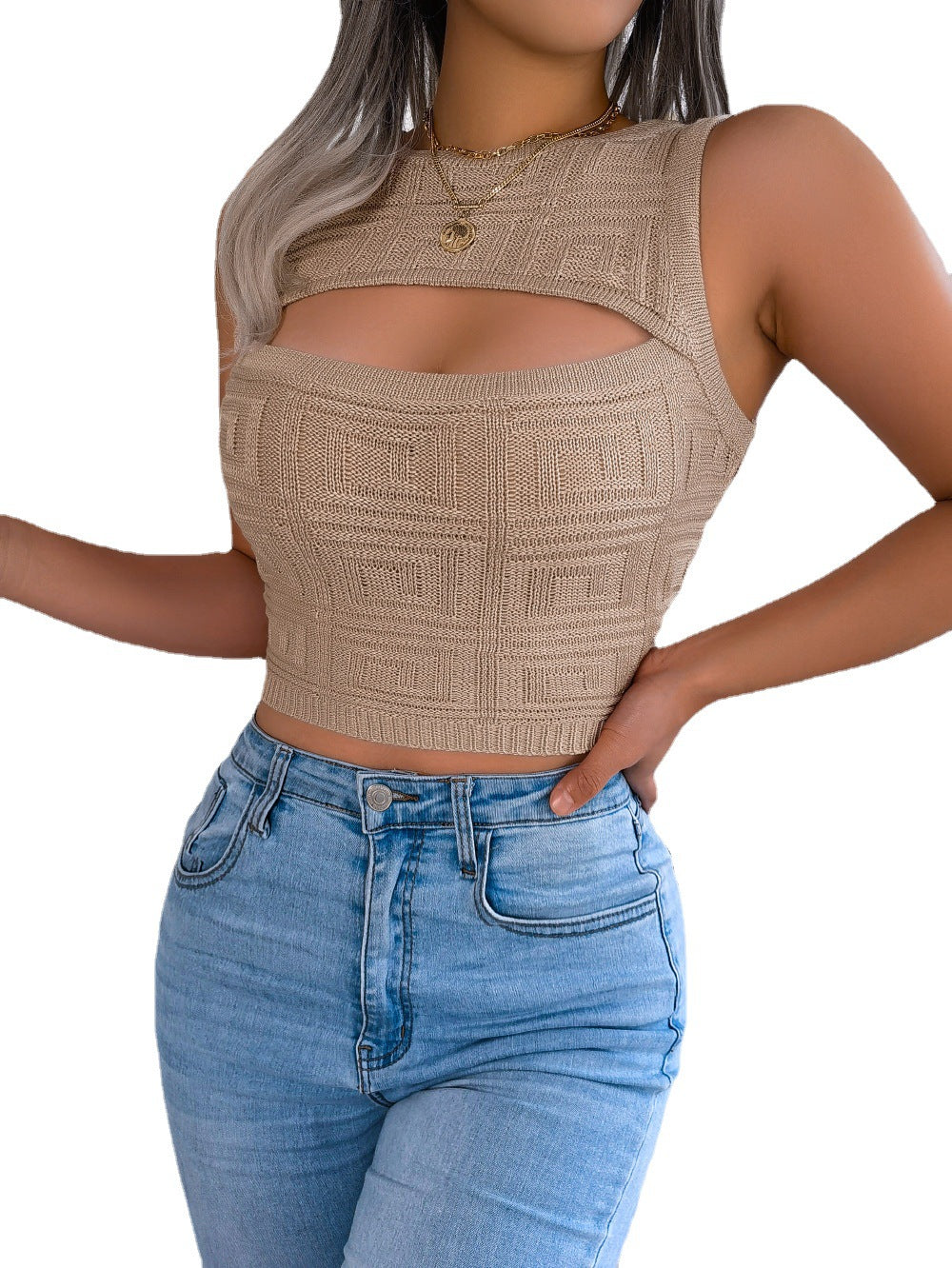 Women's Knitted Midriff Peekaboo Sweater
