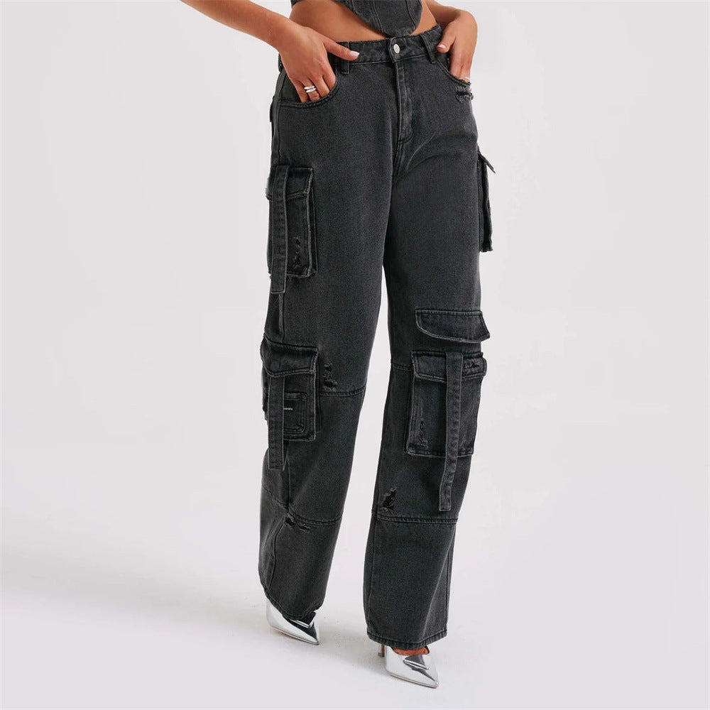 Women's Denim Cargo Jeans & Tube Top Set
