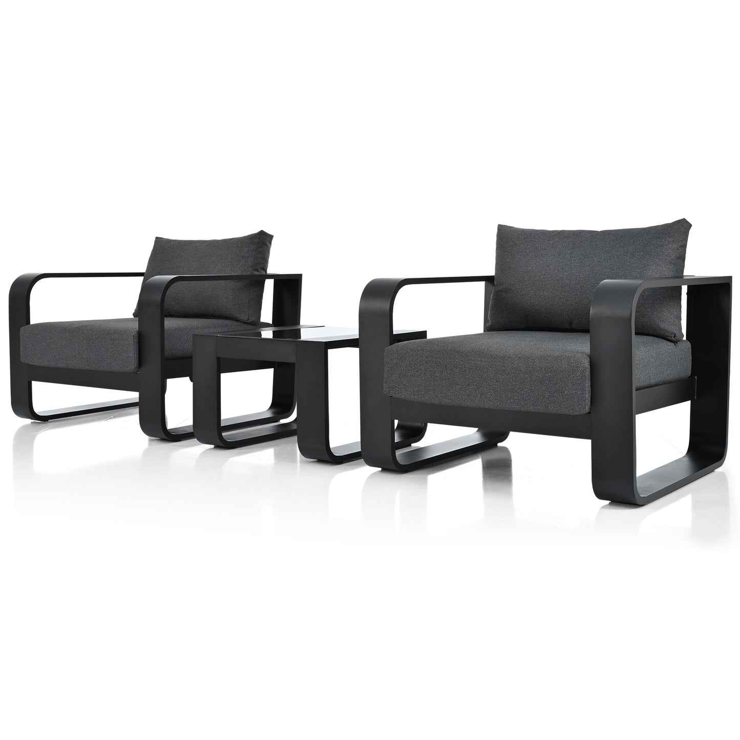 3-teiliges Terrassenmöbelset mit Aluminiumrahmen, 17 cm dickem Kissen und Couchtisch, wetterfestes Outdoor-Set