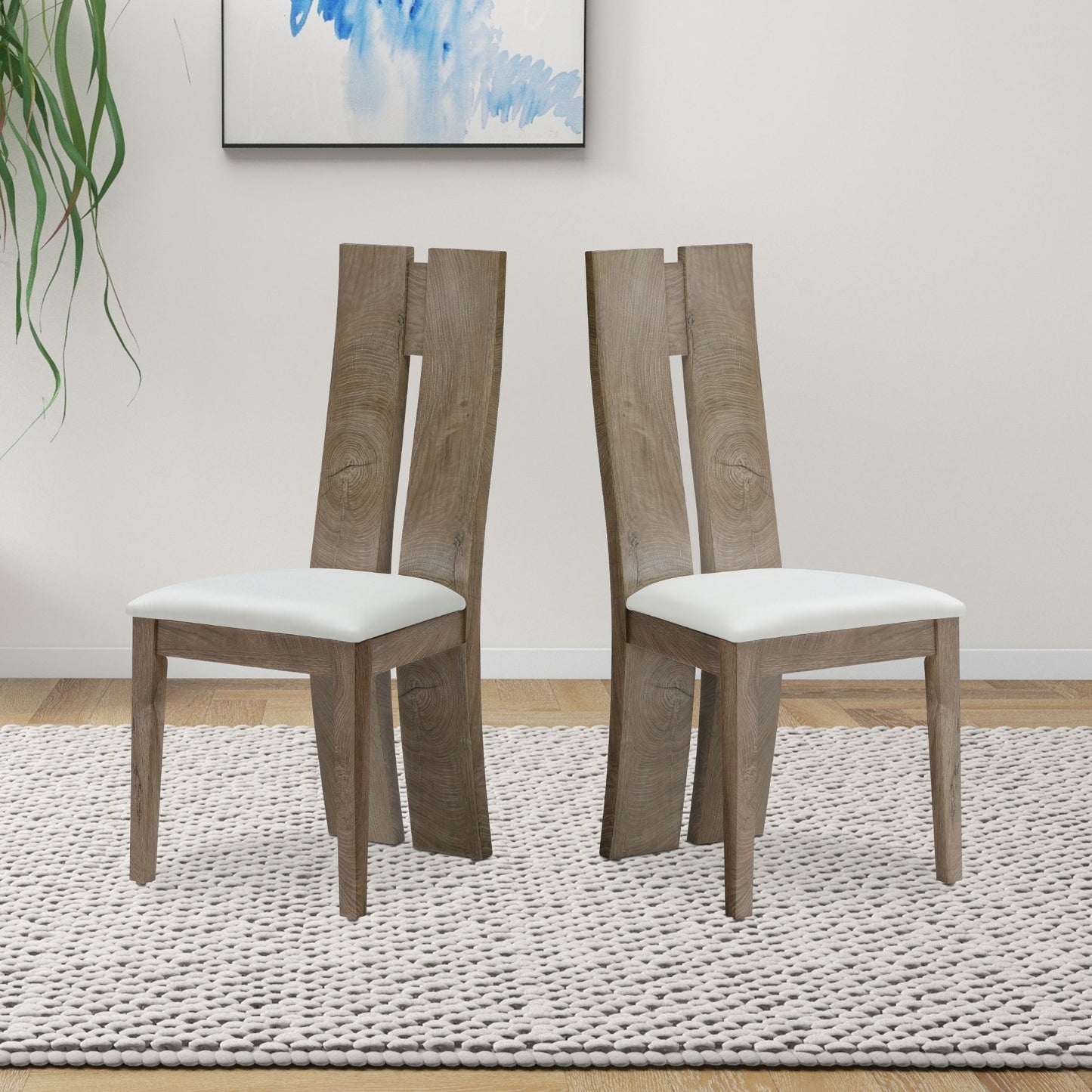 Esszimmerstuhl 2er Set PU Leder gepolstert Sitzkissen Holz hohe Rückenlehne