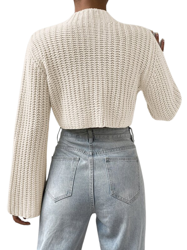 Cropped Knitted Mock Neck Sweater (3 Colors)