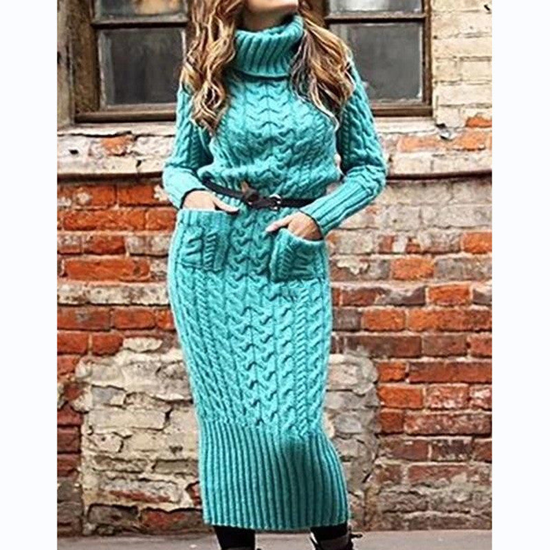 Women's Fashion Long Sleeve Knit Sweater Dress