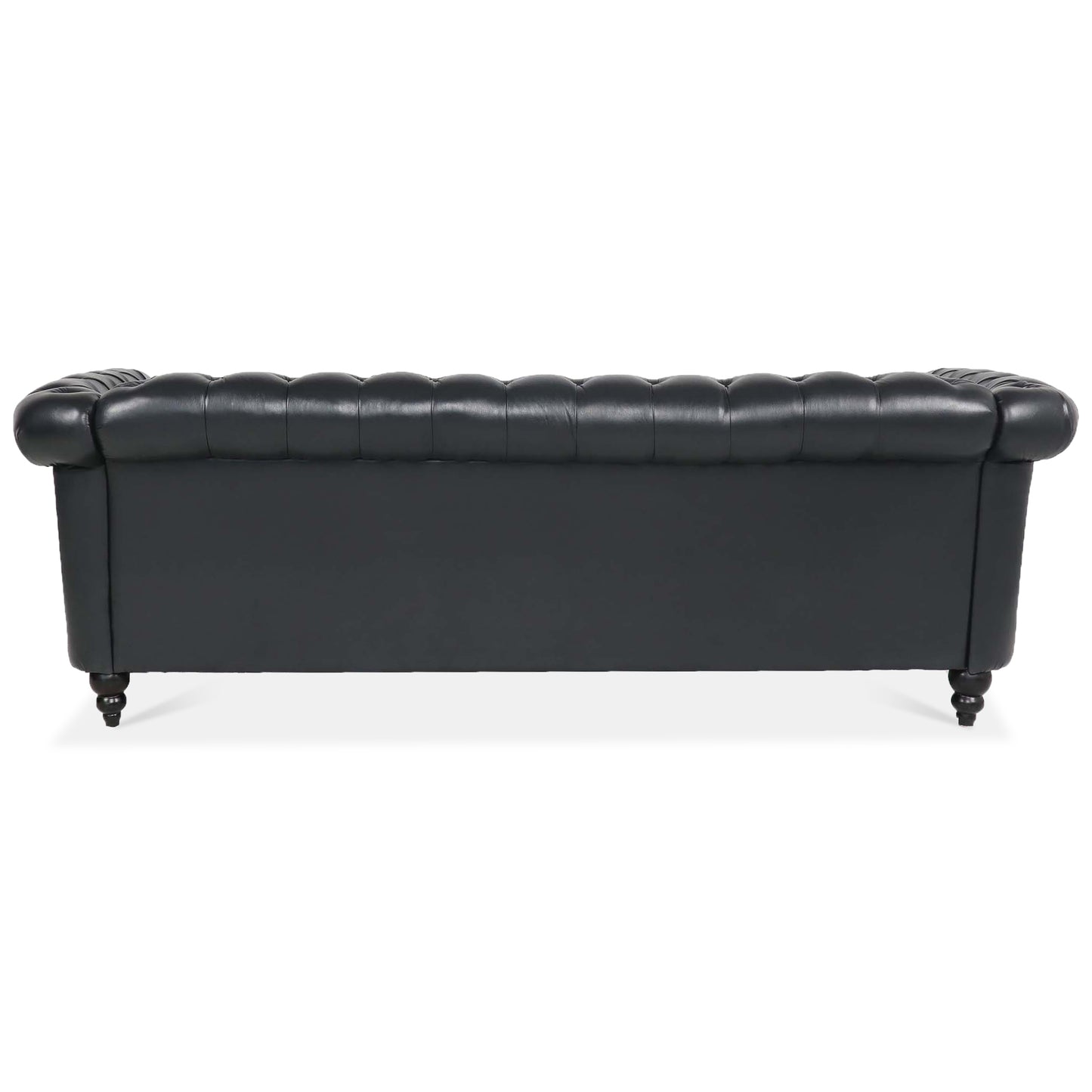 Sofá capitoné de cuero negro con ribete tipo clavo de 84,65"