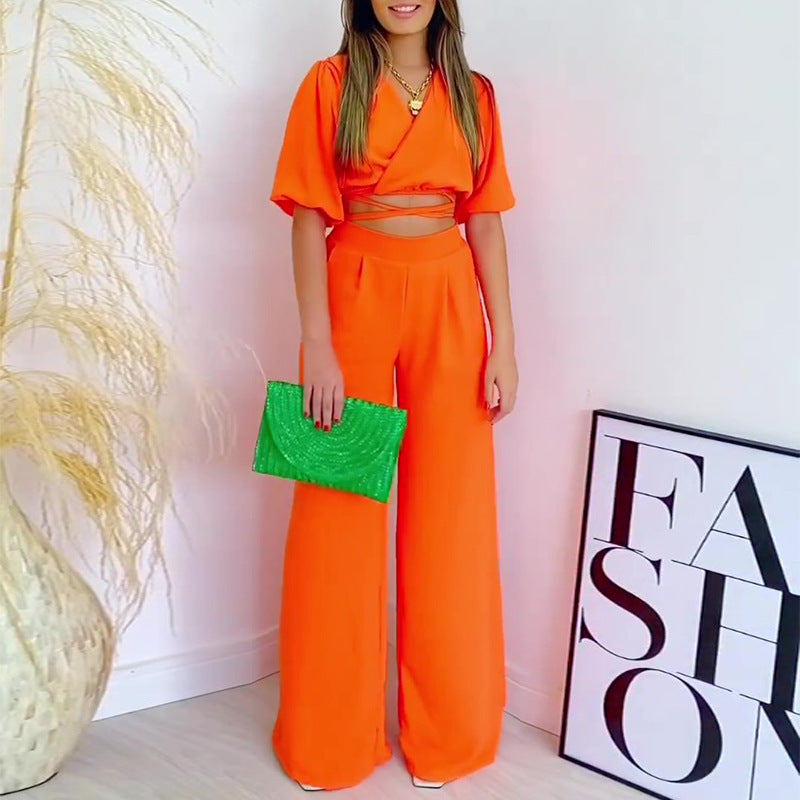 Conjunto de pantalón y top corto fluorescente de verano