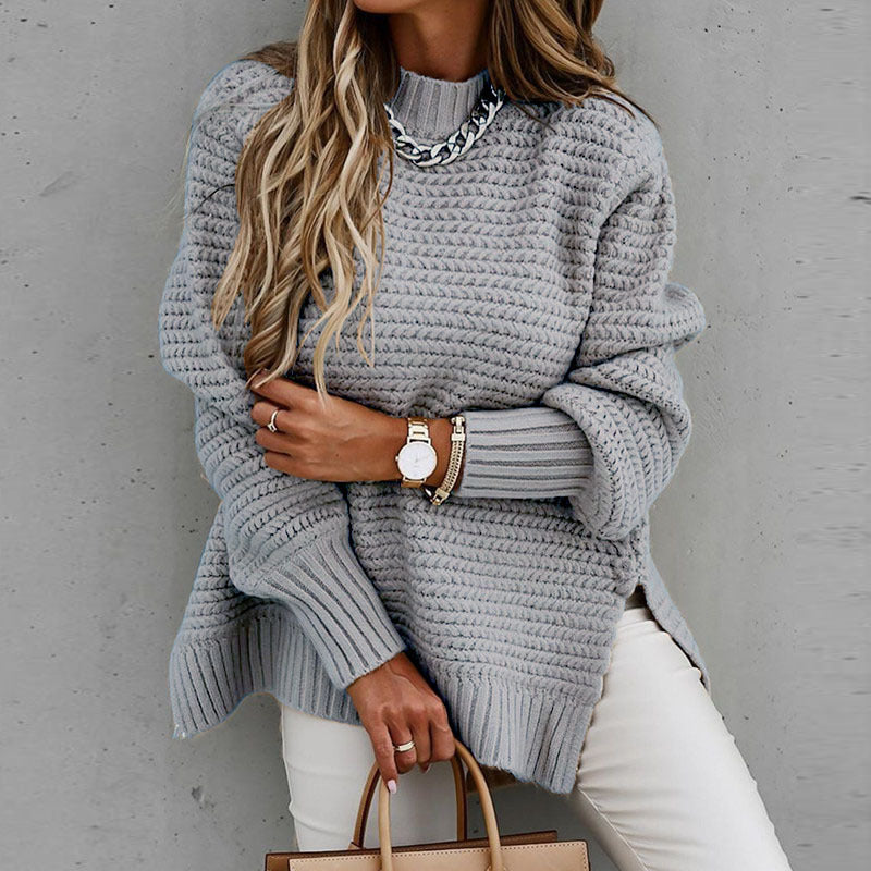 Waffle Knitted Side Slits Sweater