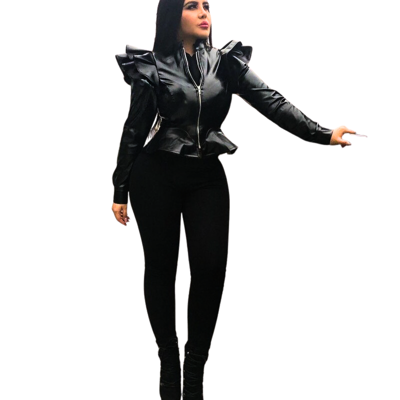 Damen-Lederjacke mit Rüschen