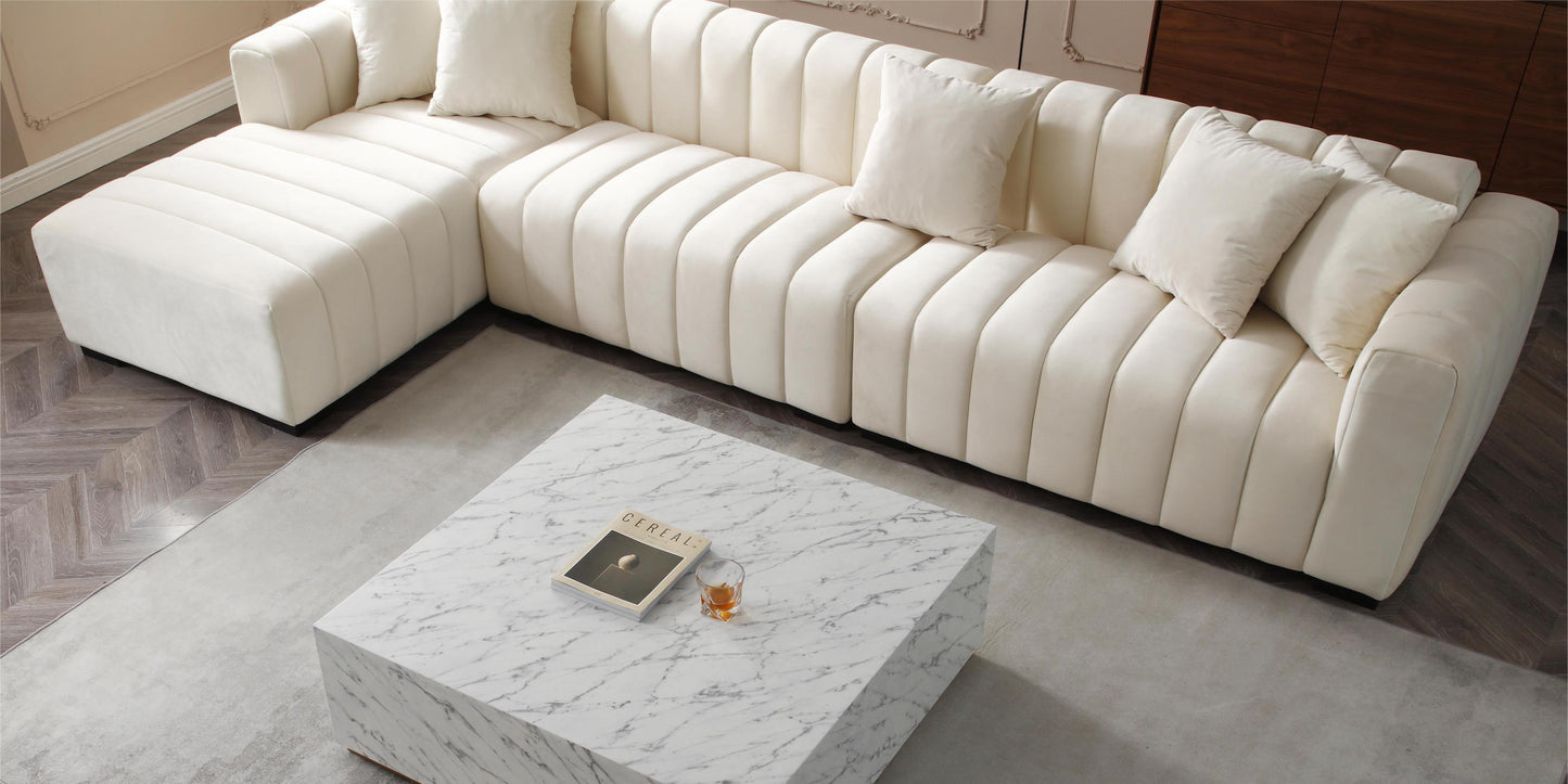 139'' Channel Tufted Sofa Velvet Upholstered Left Chaise Modular Sofa beige