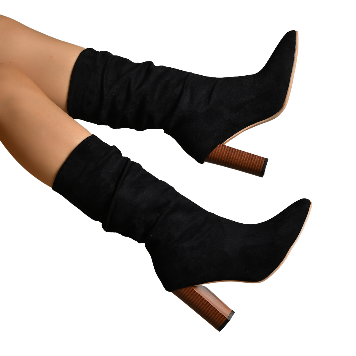 Wildlederstiefel mit klobigem Absatz