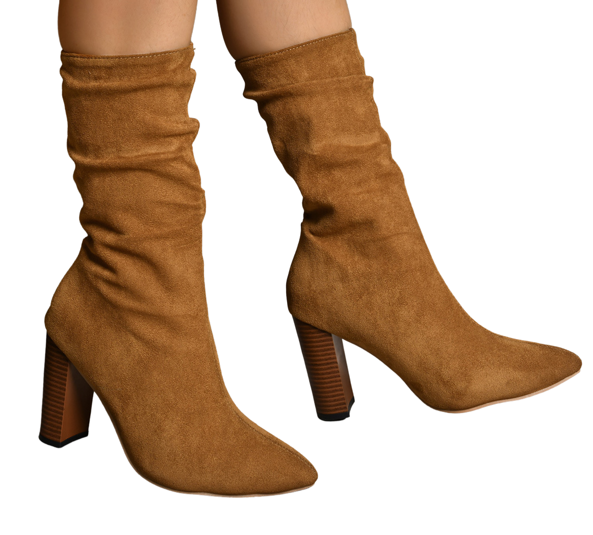 Wildlederstiefel mit klobigem Absatz