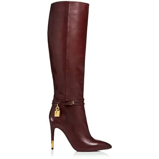 Stiefel aus Kalbsleder oder Wildleder mit goldenem Absatz und Akzent (Farboptionen)