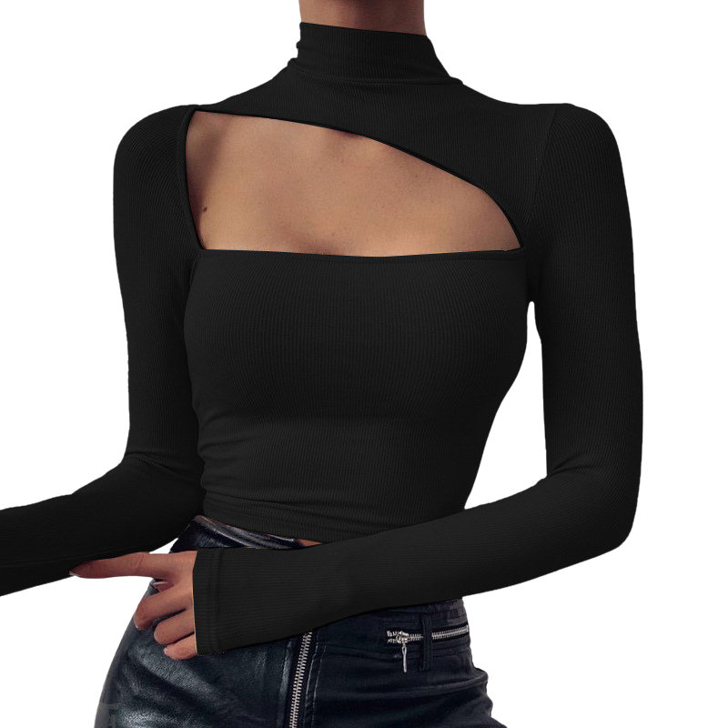 Top de moda con recorte de cuello alto y manga larga