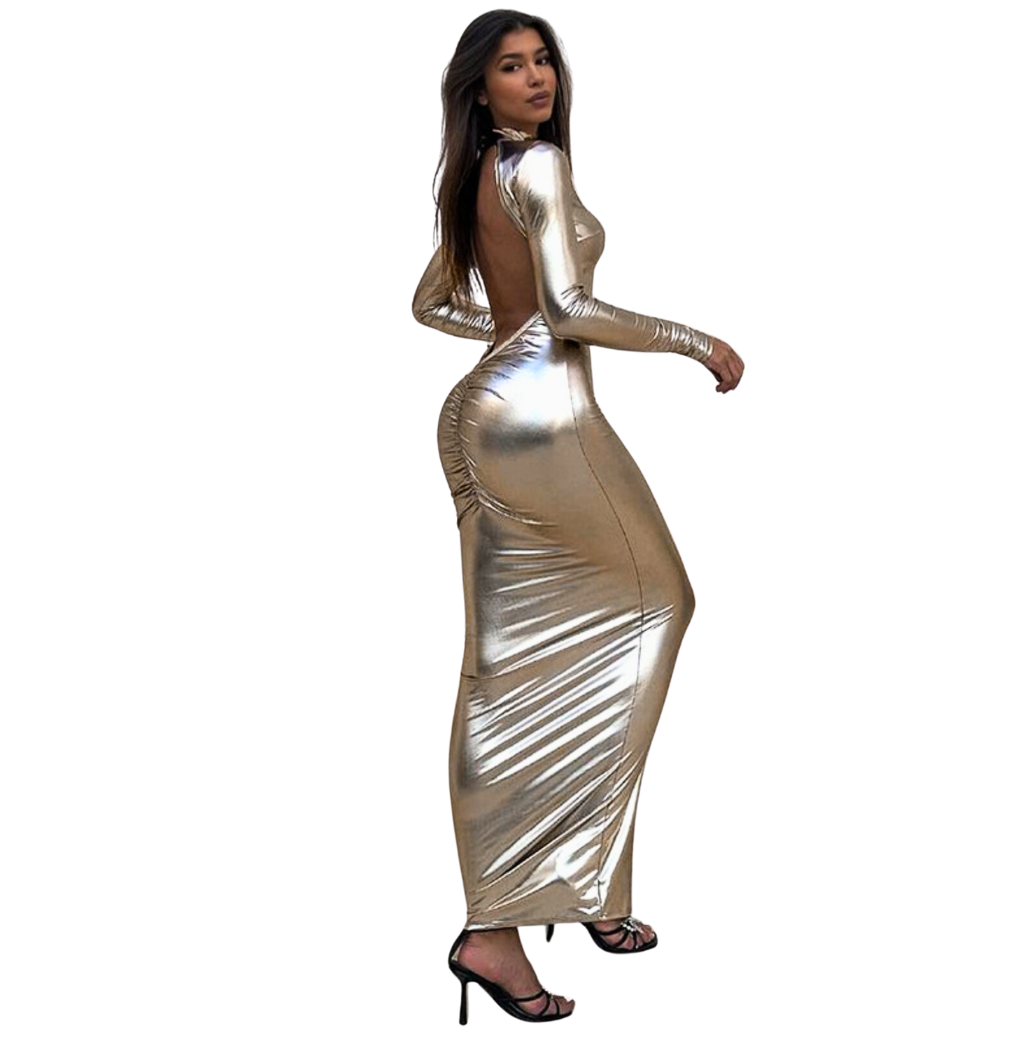 Bae Backless Metallic Long Sleeve Dress (3 Colors)
