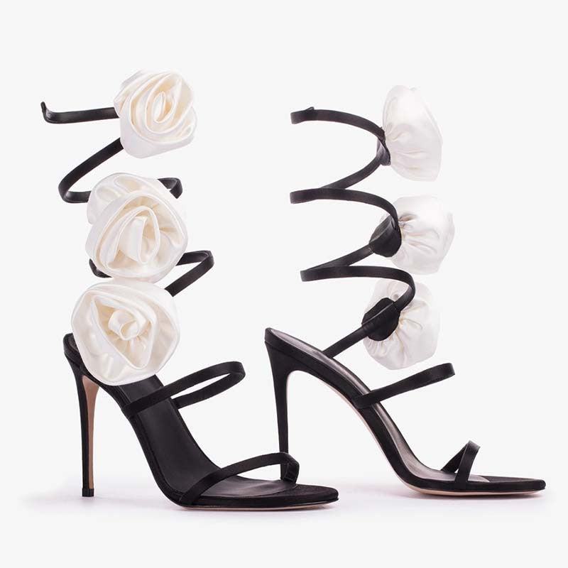 Rose Wrap Around Calf Open Toe High Heels