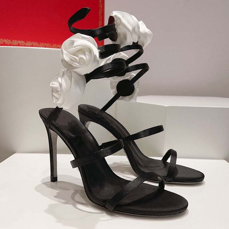 Rose Wrap Around Calf Open Toe High Heels