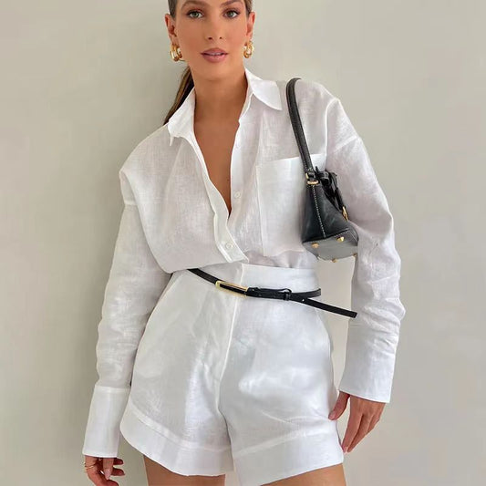 Button Up Lapel Collar Short Set