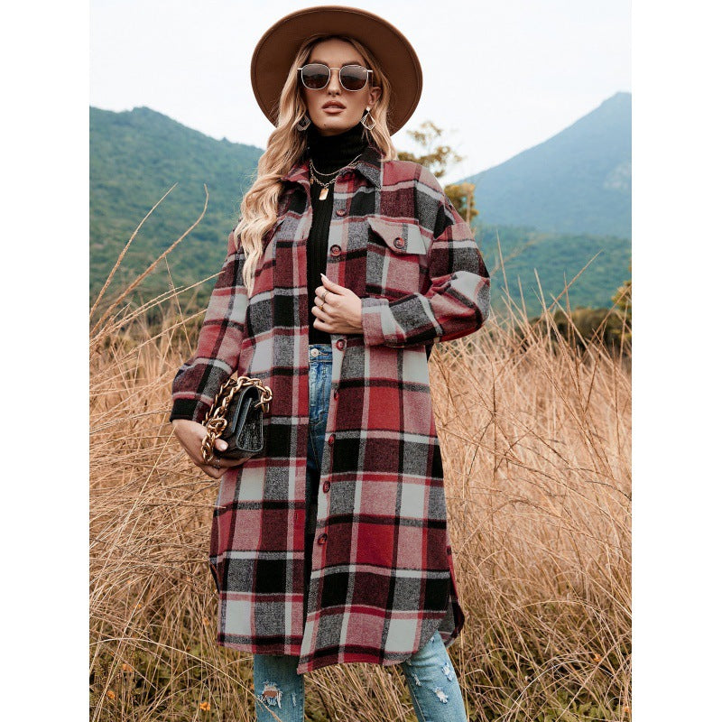 Chaqueta con botones hasta la rodilla a cuadros