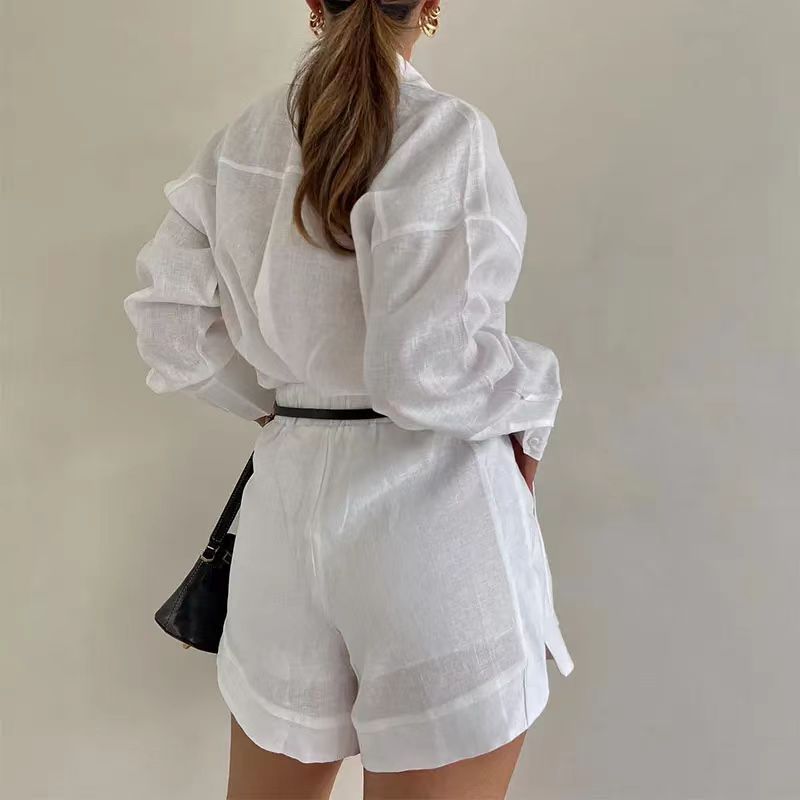 Button Up Lapel Collar Short Set