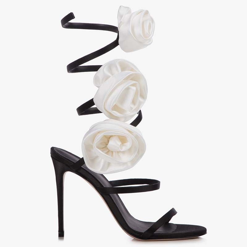 Rose Wrap Around Calf Open Toe High Heels