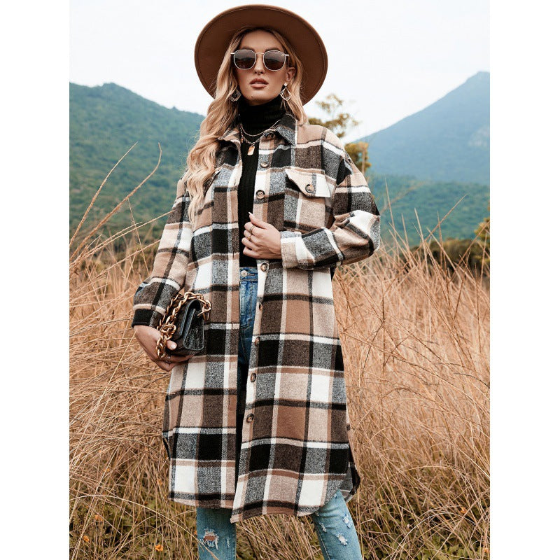 Chaqueta con botones hasta la rodilla a cuadros