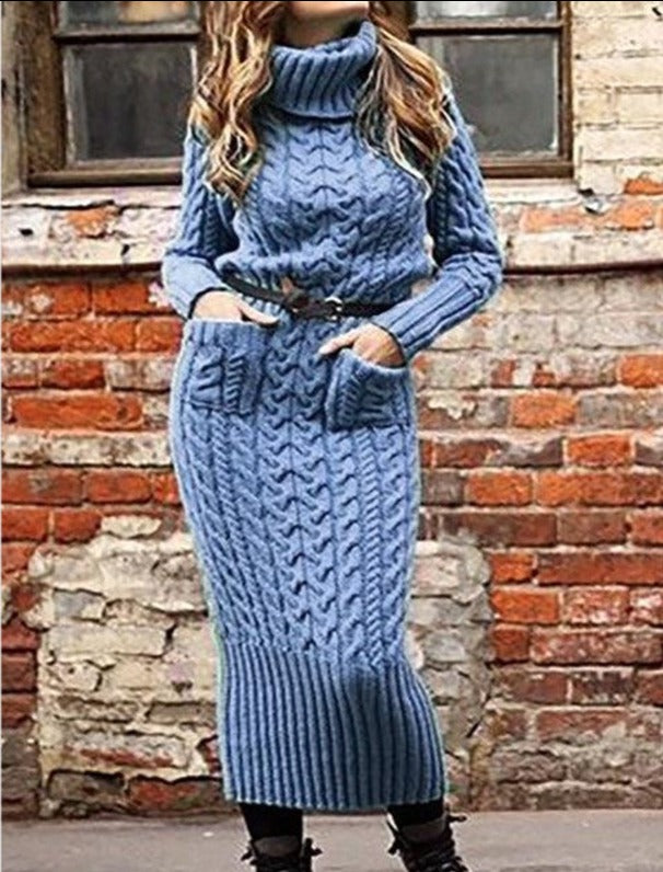 Women's Fashion Long Sleeve Knit Sweater Dress