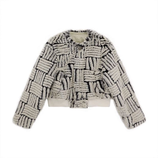Parka Black & White Faux Fur Short Bomber Jacket Coat